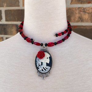 Handmade Skeleton Cameo Wrap Around Necklace